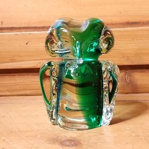 Art Glass Green/Blue OWL Paperweight